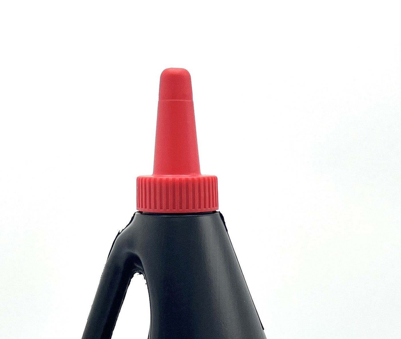 32oz Black HDPE Industrial Round Grab-N-Go Jug with Red No Hole Spout Cap